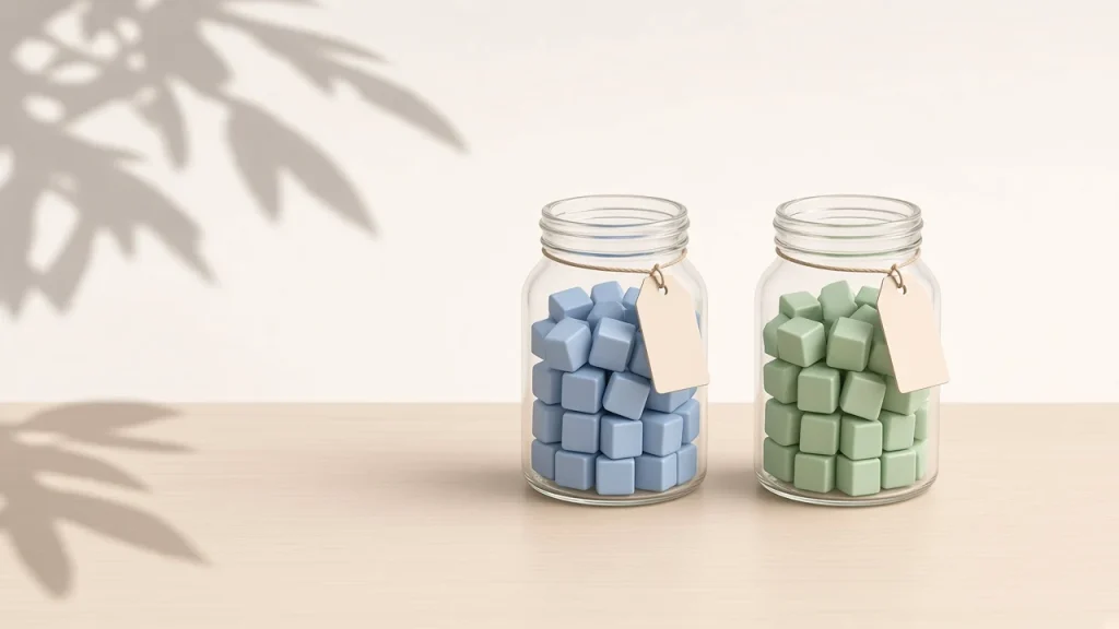 AI Max 395 vs DGX Spark cover: two identical glass jars filled to the same level with pale blue and light green cubes, showing the same 128GB of memory