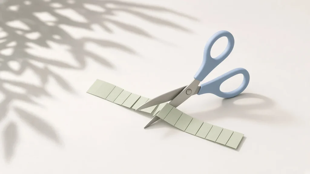 What is a token in AI: pale blue scissors cutting a pale green paper ribbon into small pieces