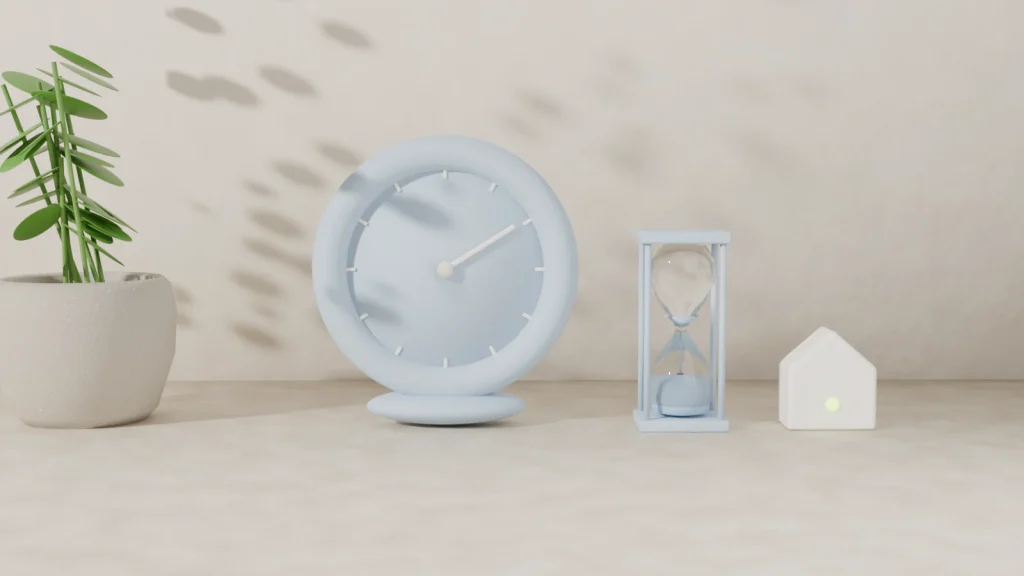 A pale blue clock gauge, a refilling hourglass and a small status light, like AI usage limit resets