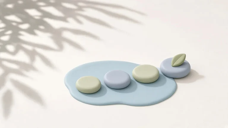 Best value GPU for LLM inference: four clay stepping stones in pale blue and green crossing a small pond, each one larger than the last, like budget tiers