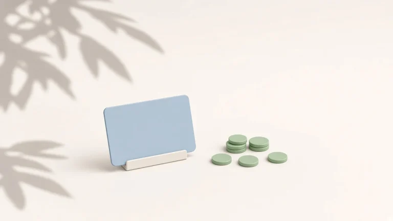 ChatGPT subscription vs API cover: a pale blue monthly pass card on a stand next to stacks of light green tokens, a flat fee versus paying per token