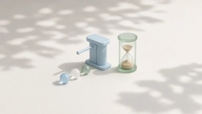 Claude Code 429: a pale blue turnstile with three marbles waiting in line next to a light green hourglass