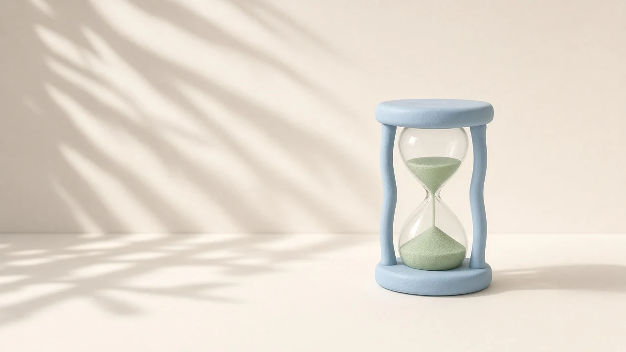 Claude Code API Error 401 OAuth token has expired: a small clay hourglass with the sand run out, soft light and leaf shadows