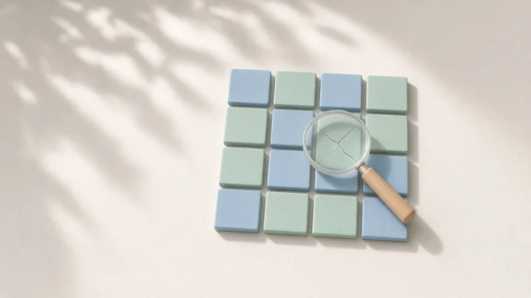 Claude Code errors guide cover: a grid of pale tiles with one cracked tile under a magnifying glass