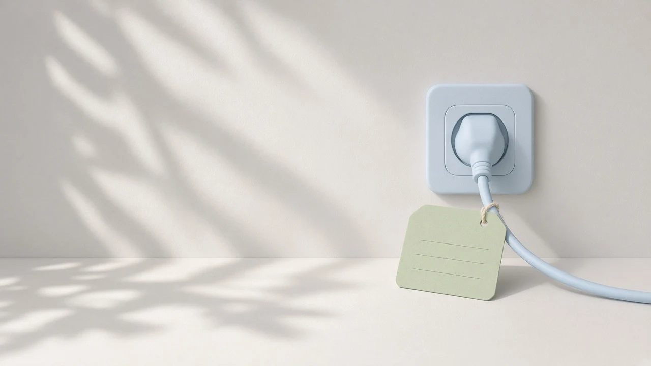 Claude Code skills vs MCP: un enchufe azul claro en la pared con una etiqueta verde de instrucciones atada al cable