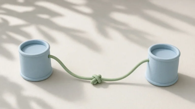 Claude Code Unable to connect to API: two pale blue clay tin can telephones joined by a green string with a knot in the middle, soft light and leaf shadows