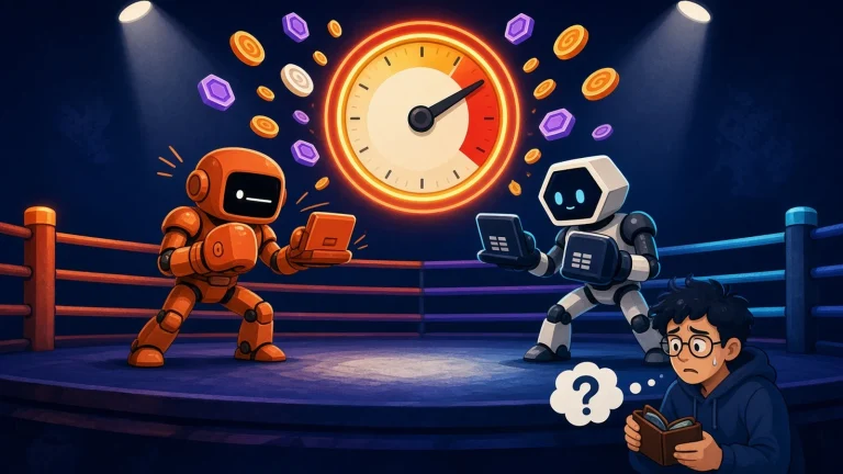 Claude Code o Codex: dos robots programadores boxeando bajo un medidor de tokens mientras un desarrollador agarra la cartera