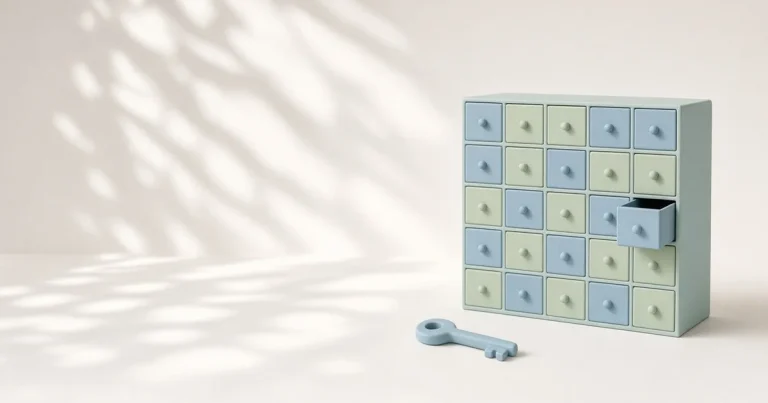 Cloudflare cf CLI tutorial: one pale blue key beside a small cabinet of many drawers