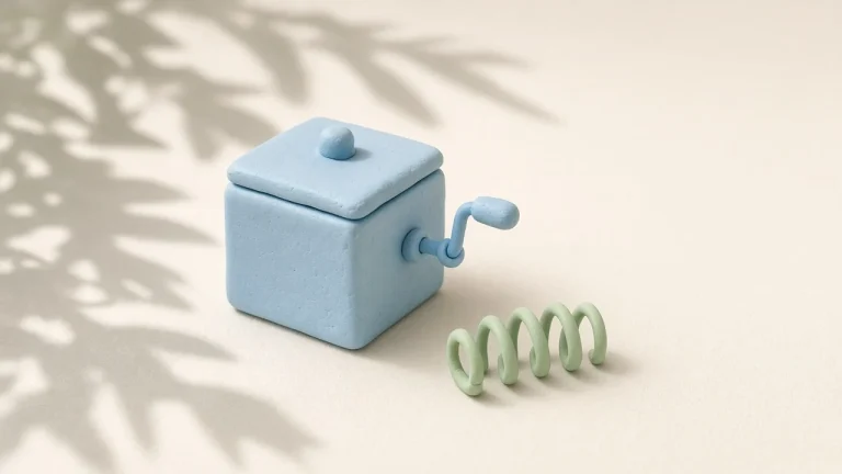 Codex could not start its user interface: a clay jack-in-the-box with its lid stuck shut and a loose spring lying beside it, soft daylight